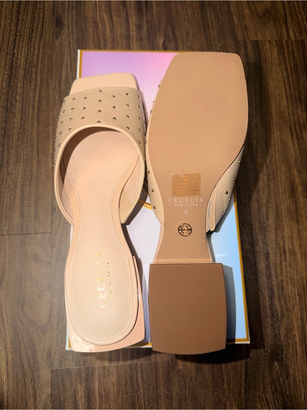 CECILIA NEW YORK Blush Slide Mules with Gold Studs - Picture 5 of 5